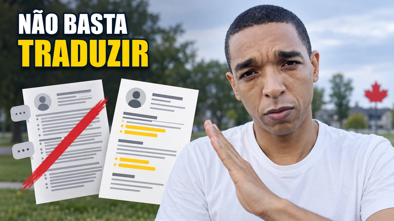 Ricardo beside résumé imagery with NÃO BASTA TRADUZIR text.