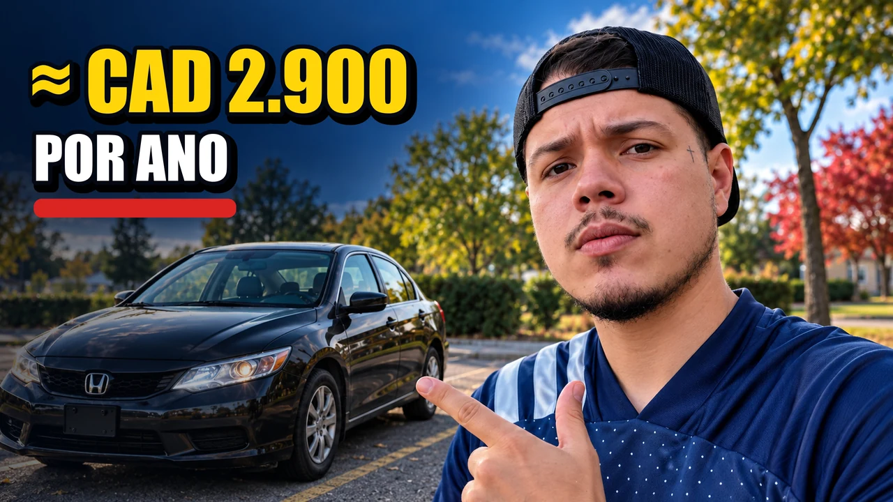 Creator-led car insurance thumbnail emphasizing an annual cost near CAD 3,000.
