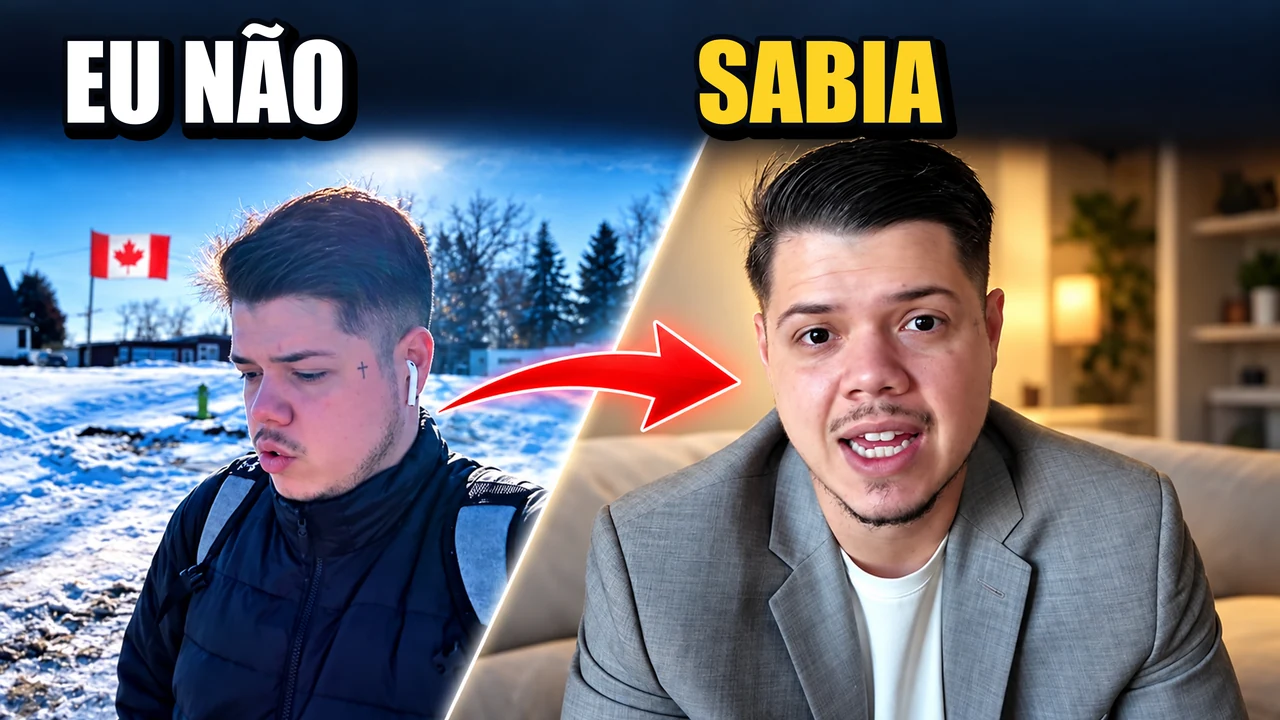 Presenter shown across past and present with EU NÃO SABIA text.