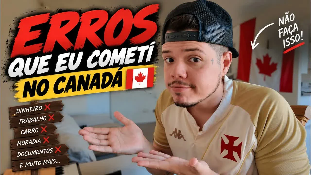Captured original thumbnail with ERROS QUE EU COMETI, a dense lower-left checklist, and NÃO FAÇA ISSO text.