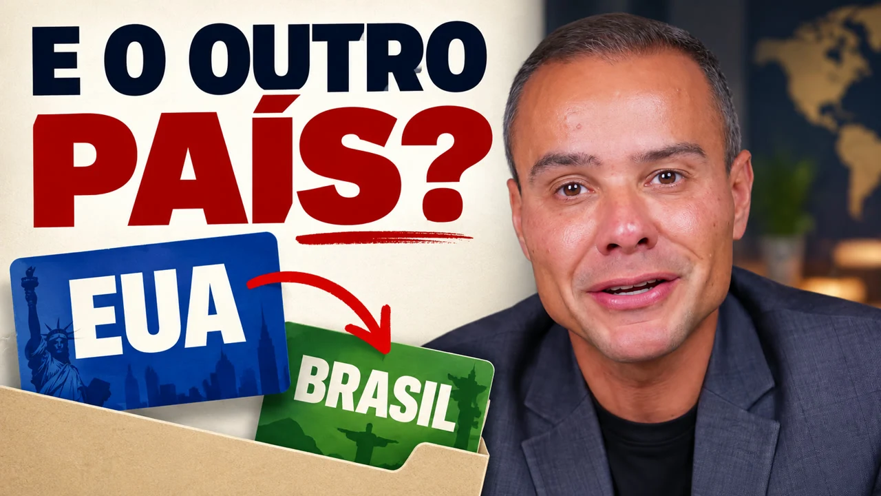 Emerson beside a Brazil and US attention graphic with E O OUTRO PAÍS? text.